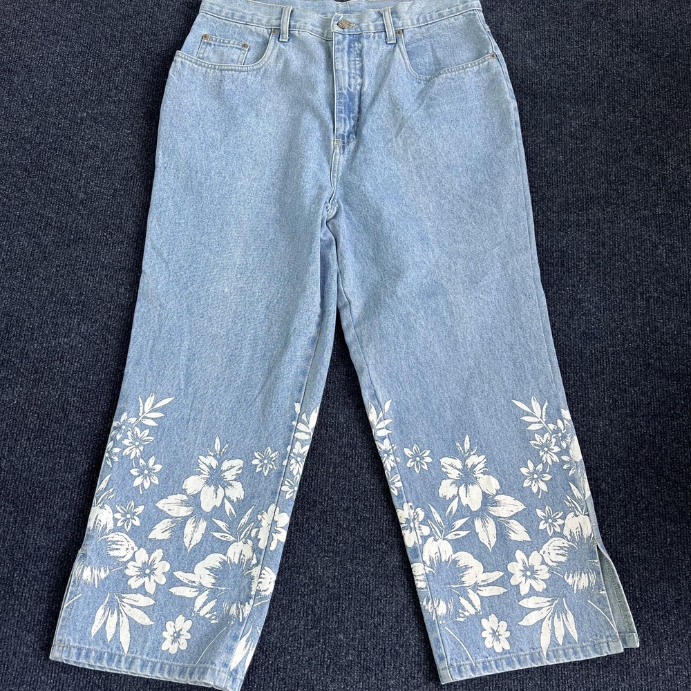 Vintage Bill Blass Jeans‎ Womens 31 Light Wash High Rise Floral Wide Leg Denim